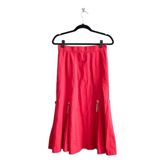 Vintage Womens Pleated Hem Flared Square Dancing Midi Skirt Red Small Handmade - Picture 1 of 6